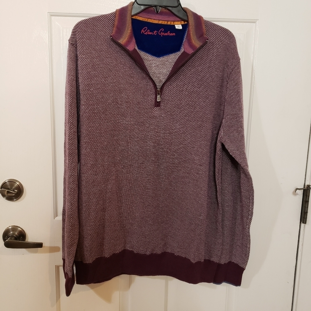 Robert Graham Rhett Burgundy 1/4 Zip Merino Cotton Blend Sweater SzM Classic fit